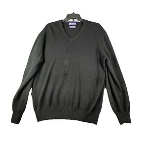Alan Flusser Men's Sweater Black V-Neck Cotton‎ Cashmere Medium